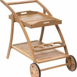Desserte à 2 étages en bois sur roulettes