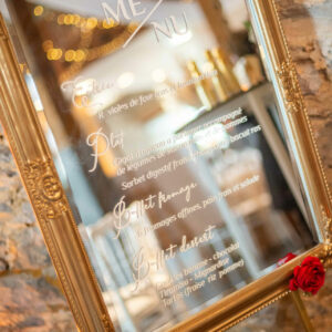 Menu miroir doré flocage blanc compris 90 x 70 cm