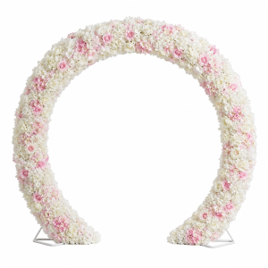 Arche arrondie fleurie blanche et rose - H 220 x L 240 cm