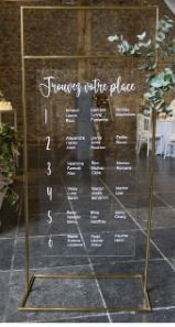 Plan de table panneau plexi sur support doré flocage compris - location