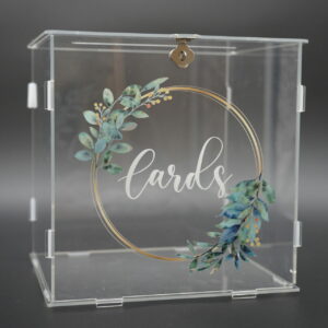 Urne en plexi avec flocage "Cards" eucalyptus avec cadenas et clé - 30 x 25 cm