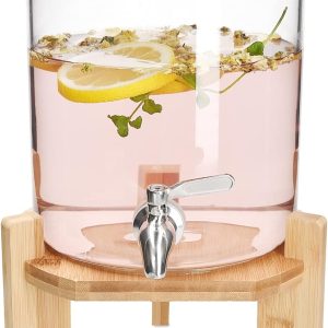 Distributeur de boisson - capacité de 5L - sur socle en bois - H 34 cm