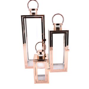 Trio de lanternes rose gold – H 20, 40 et 50 cm
