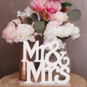 Lettres MR & MRS blanches sur socle en bois - 15 x 15 cm