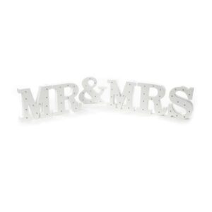 Lettres MR & MRS blanches lumineuses LED - Hors piles - H 16 cm