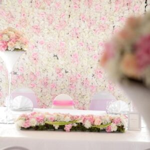 Mur de fleurs blanches et roses - 240 x 240 cm