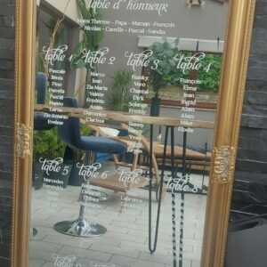 Plan de table miroir doré H162/l 72 cm, flocage compris
