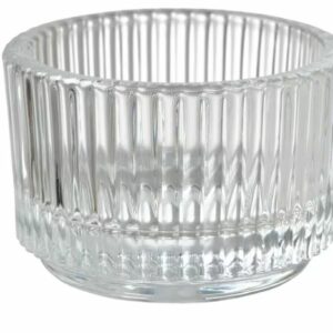 Photophore rond strié  transparent - 3,5 cm