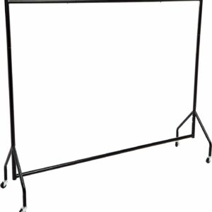 Tringle vestiaire noire sur roulettes - 40 cintres compris - L 182 x H 152 cm